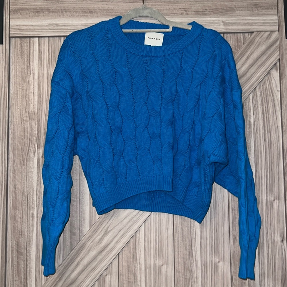 12. PINK ROSE blue sweater